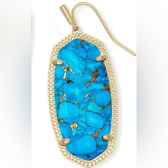 NEW Kendra Scott Elle Gold Drop Earrings in Bronze Veined Turquoise Magnesite - Picture 4 of 11
